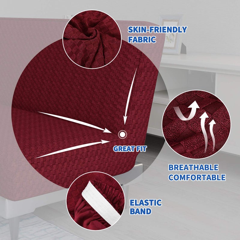 MAXIJIN Jacquard Futon Cover Stretch Armless Futon Sofa Cover Soft Futon Slipcover with Elastic Bottom Thick Sofa Bed Furniture Protector Covers, Machine Washable (Wine Red) - Image 3
